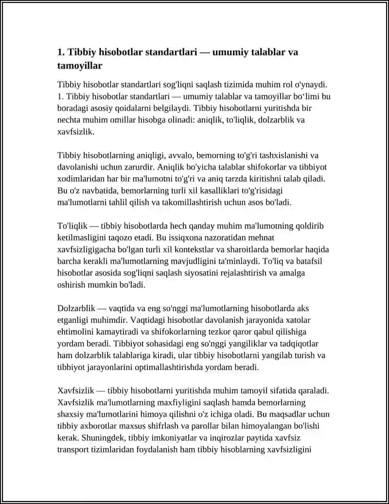 Tibbiy Hisobotlar Standartlari va Malumotlarni Yo'qotish Havfi 3
