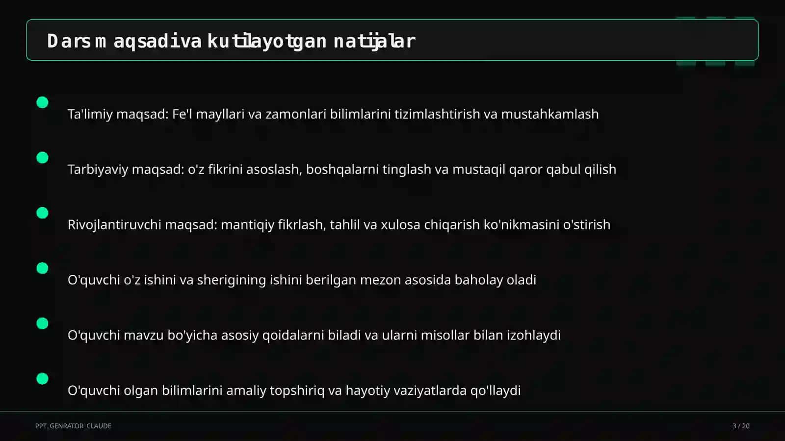 Fe'l mayllari va zamonlari (7-sinf) 3