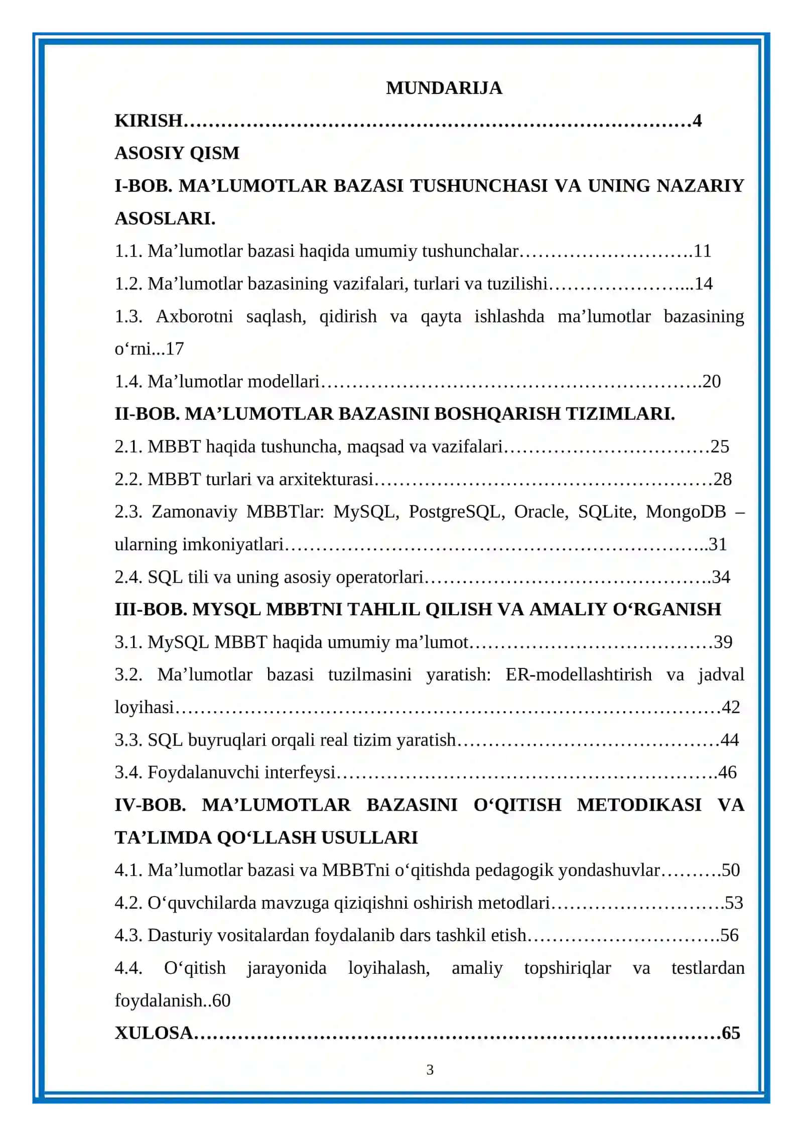 "MA’LUMOTLAR BAZASI VA UNI BOSHQARISH TIZIMI" 3