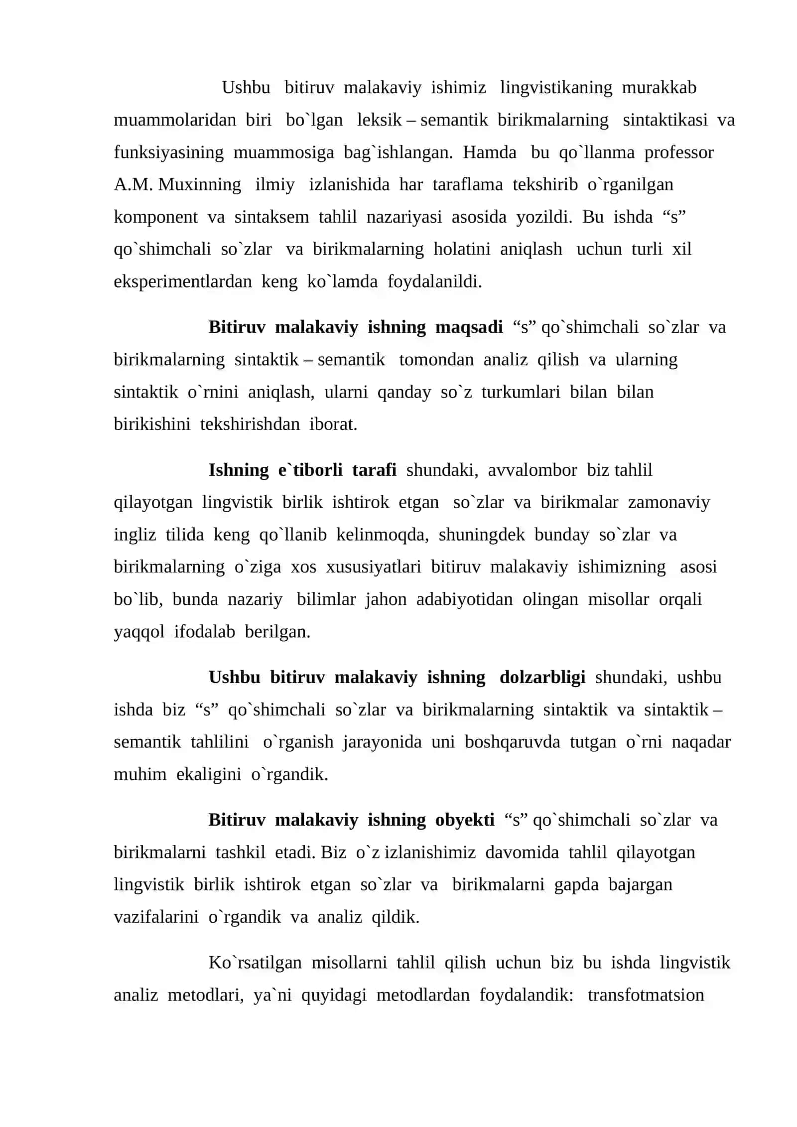 Hozirgi zamon ingliz tili gaplari strukturasida “s” qo`shimchali so`zlar va birikmalarning sintaktik – semantic xususiyatlari 3
