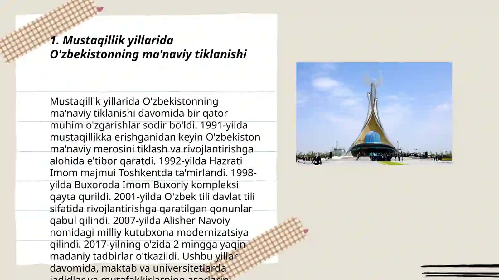 Mustaqillik yillarida O'zbekistondagi ma'naviy va madaniy Taraqqiyot 3