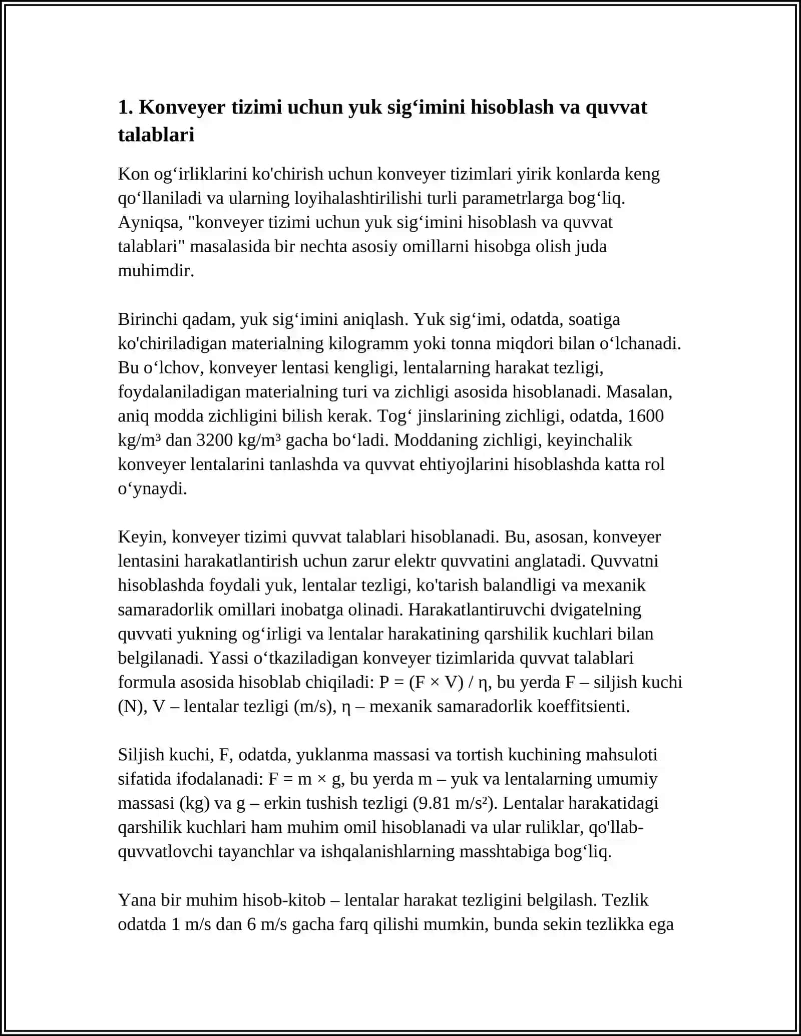 YIRIK KONLARDA QOʻLLANILADIGAN KONVEYER TIZIMLARINING LOYIHALASHTIRILISHI 3