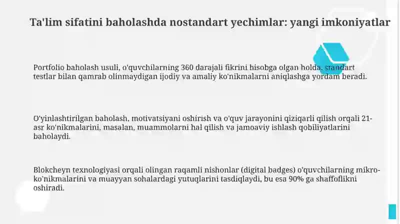 Ta'lim sifati ochiqligi va samaradorligini oshirish uchun nostandart qarorlardan foydalanish 3
