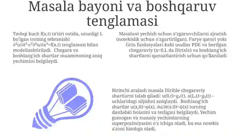 Bir jinsli boʻlmagan tor tebranish tenglamasi uchun birinchi aralash masala 3