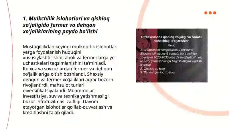Mustaqillik yillarida qishloq xòjaligi va sanoat sohasidagi òzgarishlar 3