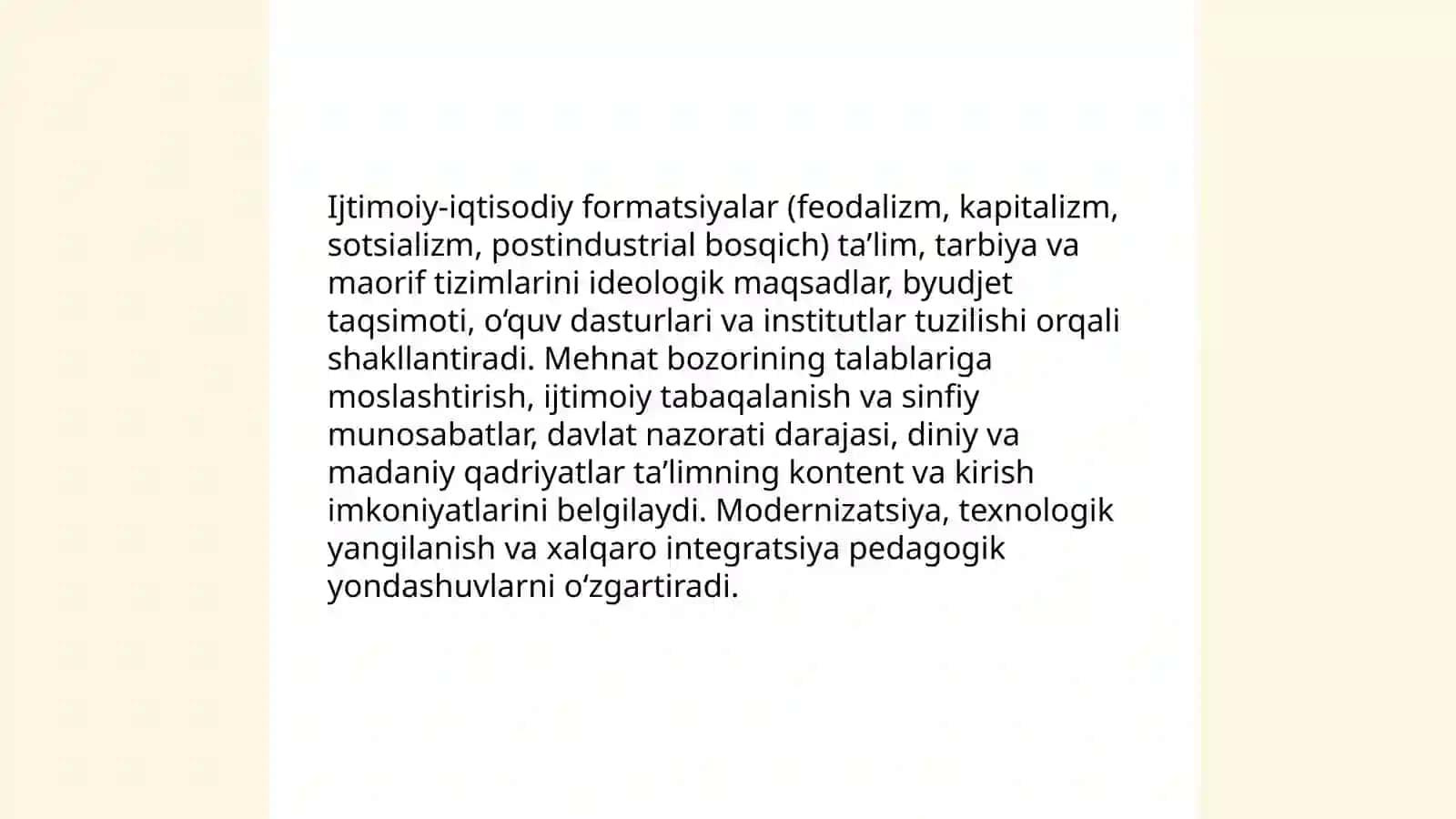 Ijtimoiy-iqtisodiy formatsiyalarning taʼlim, tarbiya va maorif tizimlariga taʼsiri: nazariy umumiy nuqtai nazar 3
