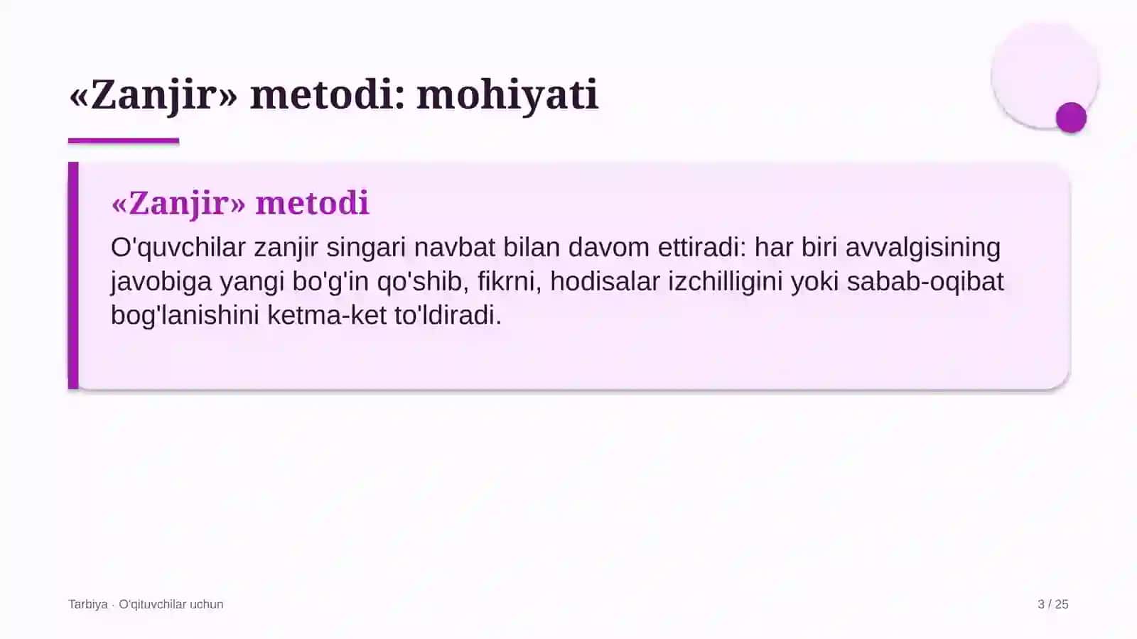 tarbiya darslarida zanjir metodidan foydalanish 7356 3