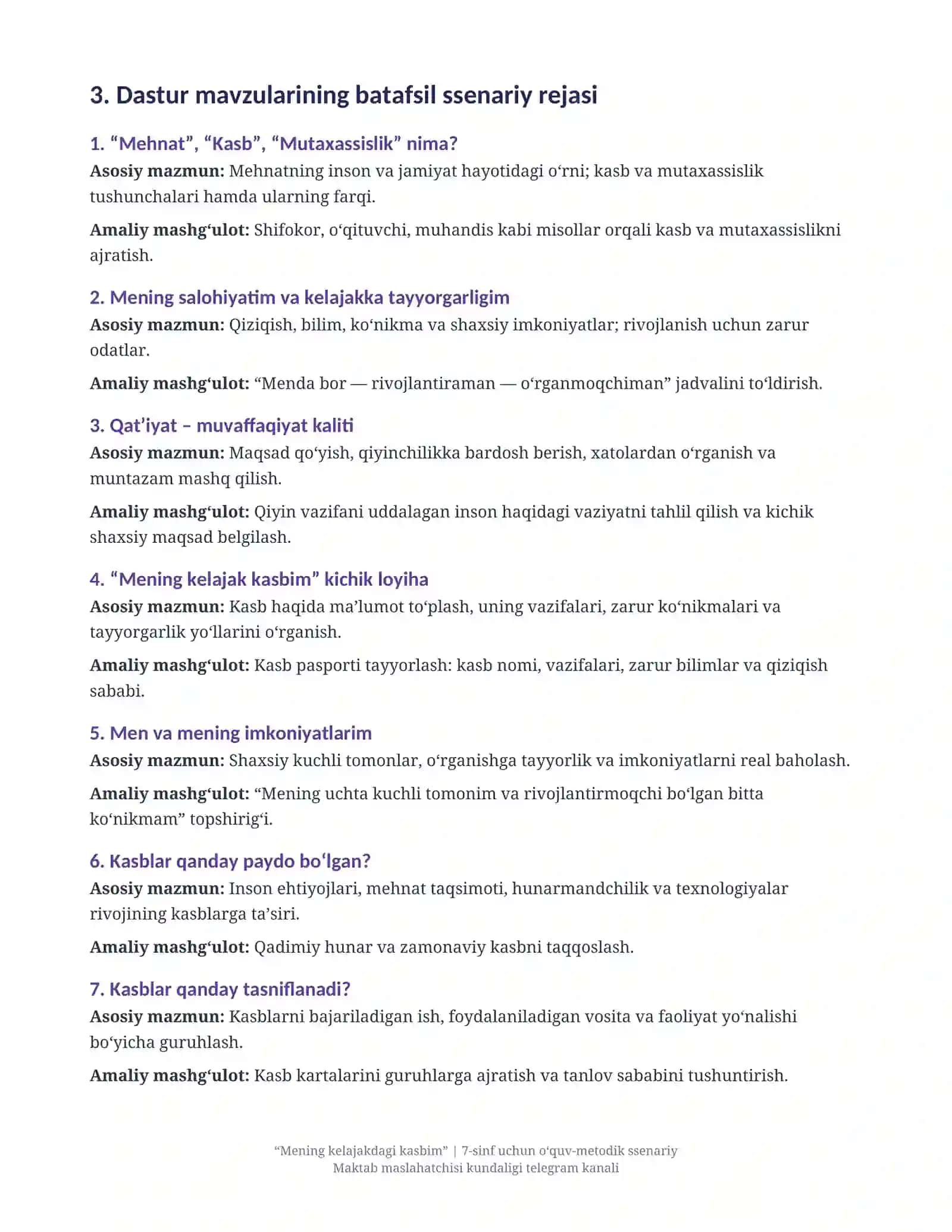 MENING KELAJAKDAGI KASBIM 3
