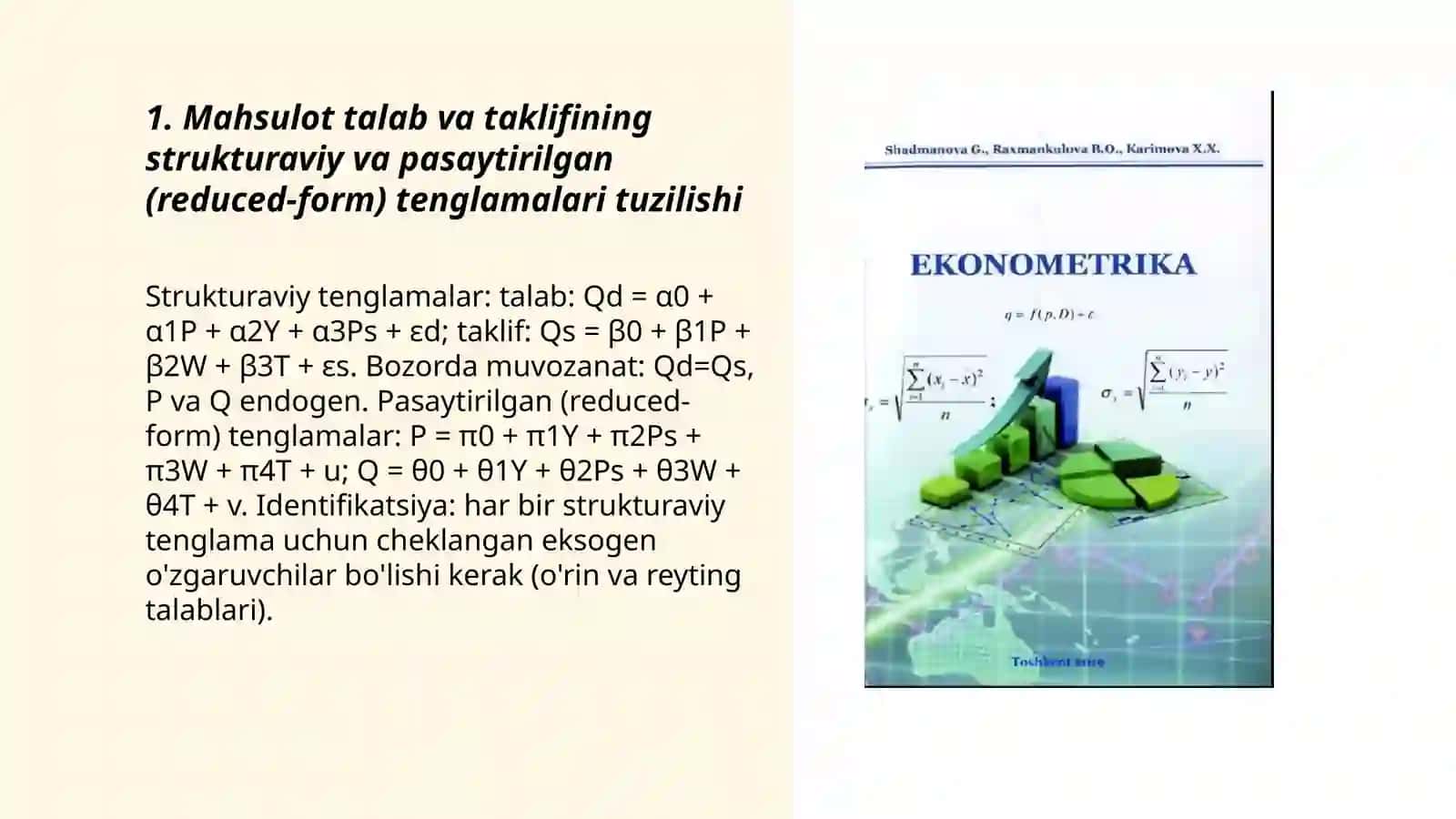 Mahsulotga bo'lgan talab va taklifning ekonometrik modellarini tuzish 3