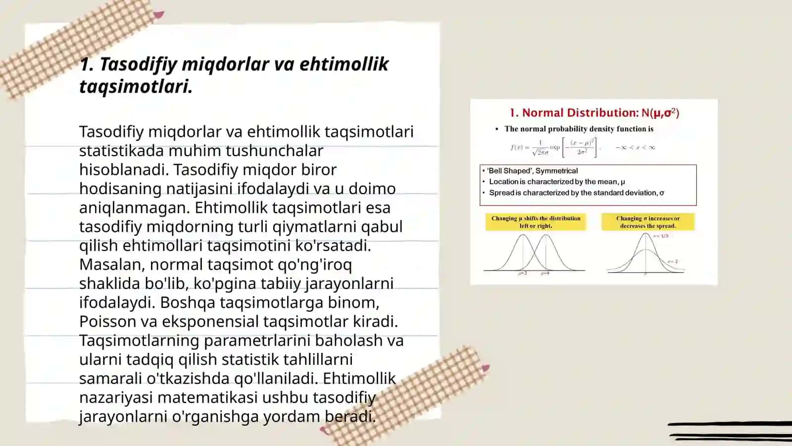 Ehtimollar taqsimotining zichlik funksiyasi Tasodifiy miqdorlarining matematik modellari 3