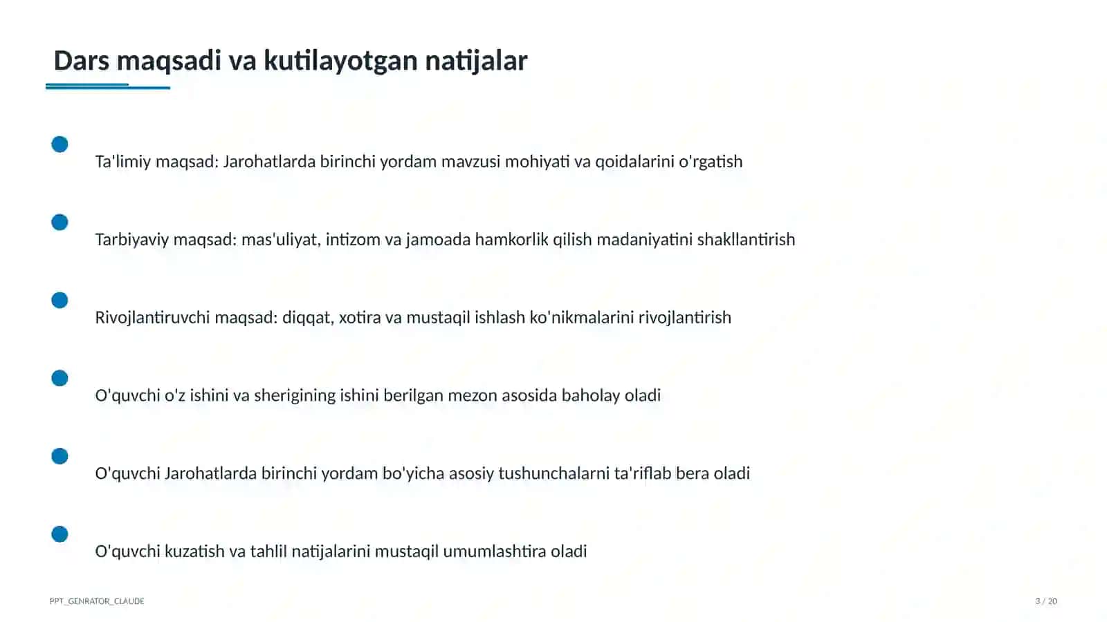 Jarohatlarda birinchi yordam (9-sinf) 3