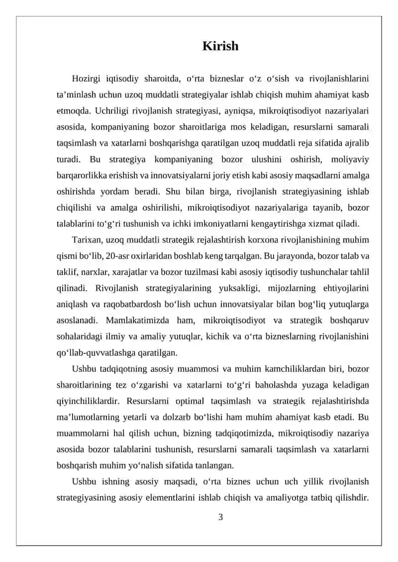 ORTA BIZNES UCHUN UCH YILLIK RIVOJLANISH STRATEGIYASI 3