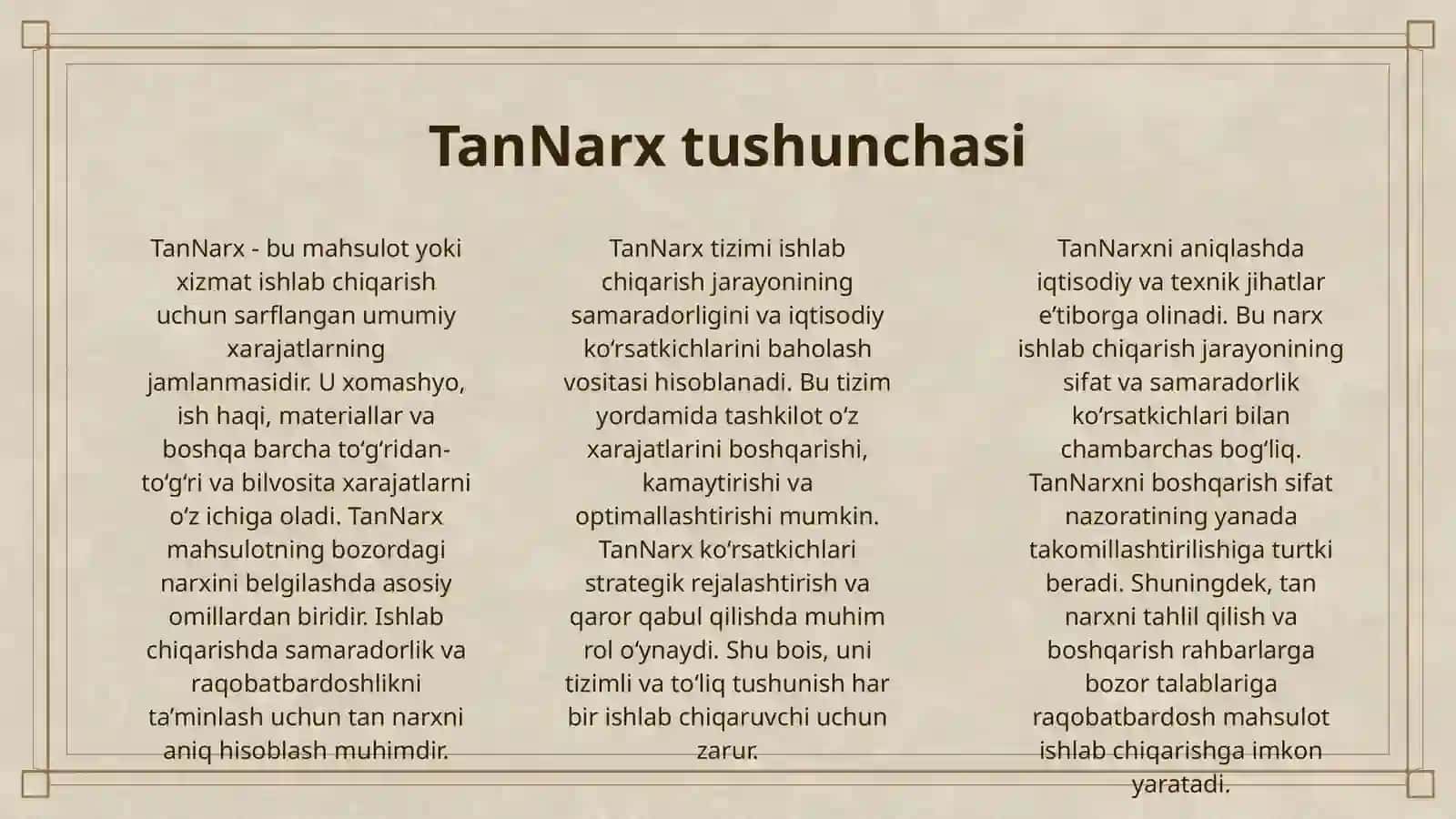 САНОАТ ИШЛАБ ЧИКАРИШИ СИФАТ КУРСАТКИЧЛАРИ ТИЗИМИДА ТАННАРХНИНГ РОЛИ ВА ТУТГАН УРНИ 3