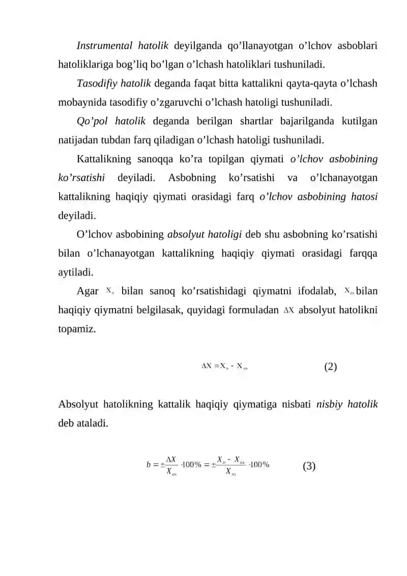 O’lchash hatoliklari va o’lchov asboblari haqida umumiy tushunchalar 3