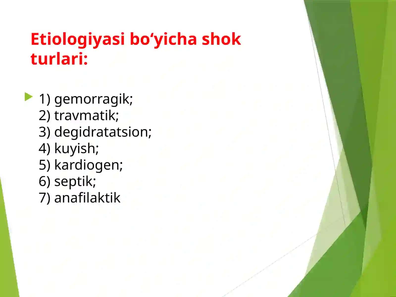 Shok, va ning turlari. Gemorragik, Anafilaktik shok 3