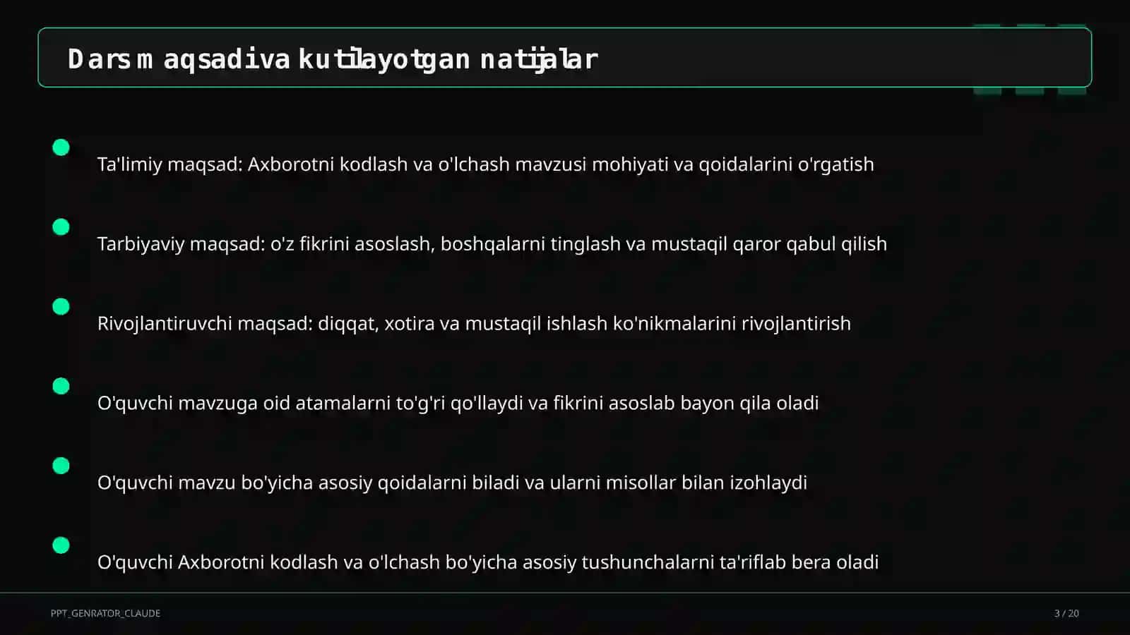 Axborotni kodlash va o'lchash (7-sinf) 3