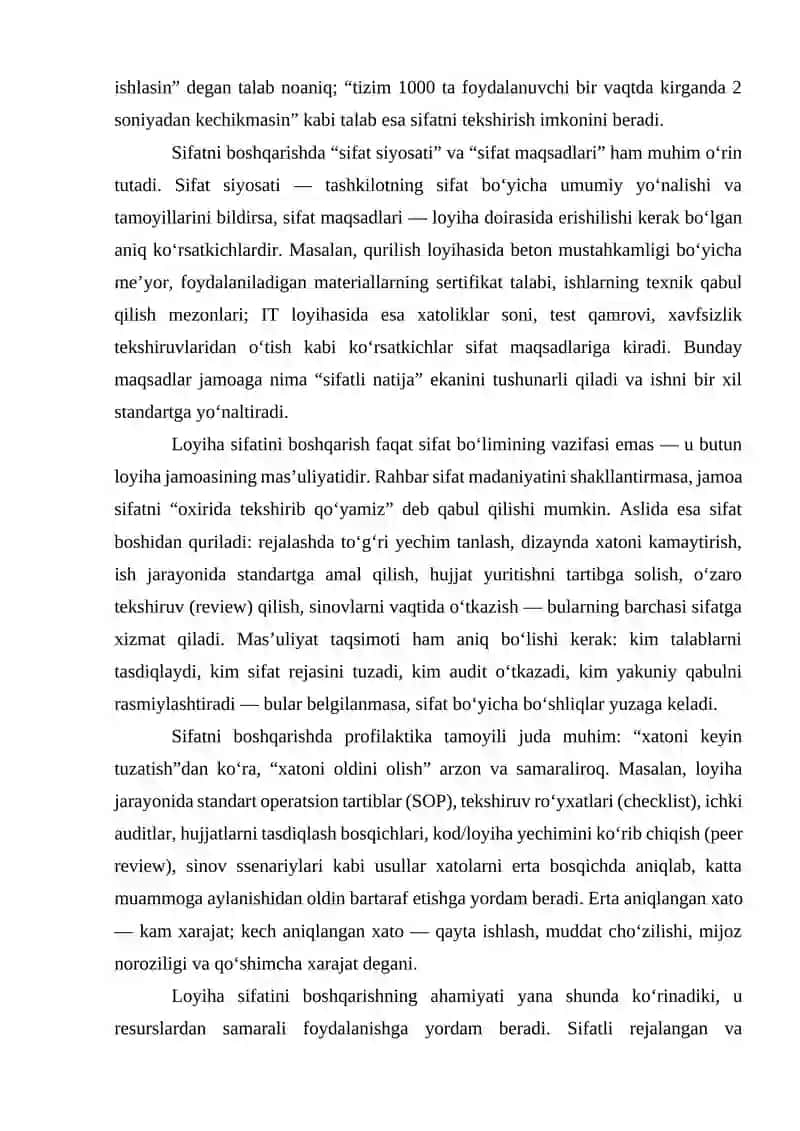 Loyiha sifatini boshqarish 3