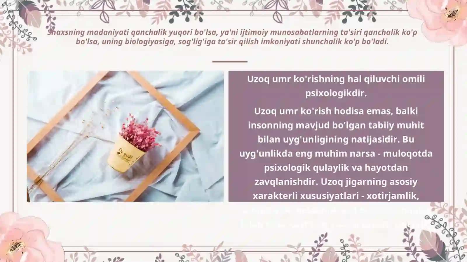 Uzoq umr ko'rishning biologik ijtimoiy va psixologik omillari 3
