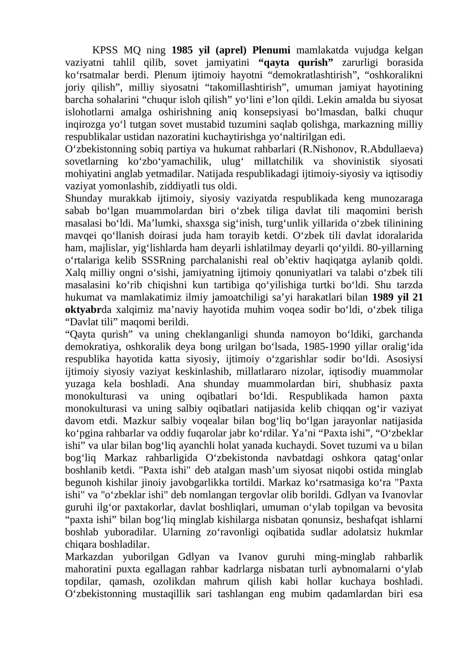 MUSTAQILLIKKA ERISHISH ARAFASIDA O‘ZBEKISTONDAGI IJTIMOIY-CIYOSIY JARAYONLAR (2 SOAT) 3