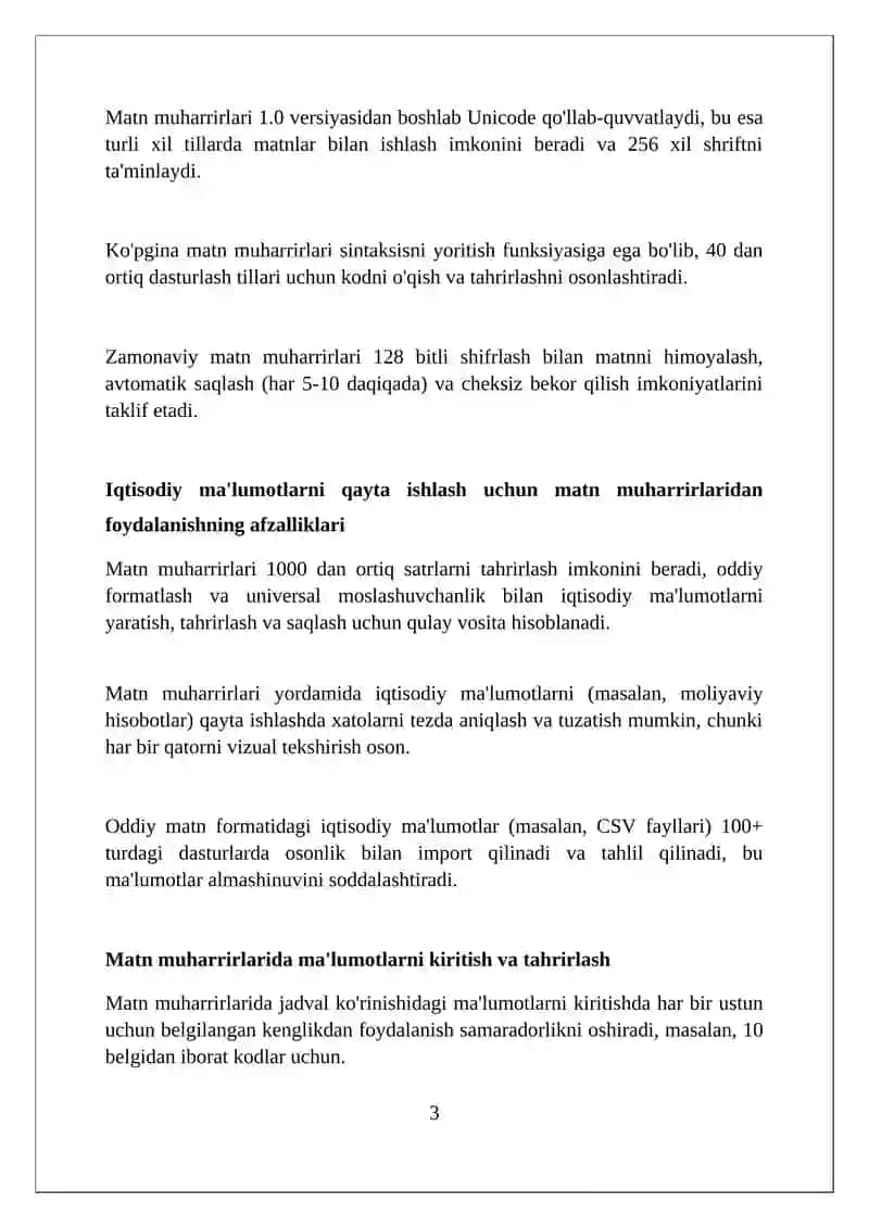 Iqtisodiy axborotlarni matn redaktorlari vositalaridan foydalangan holda qayta ishlash dasturlari 3