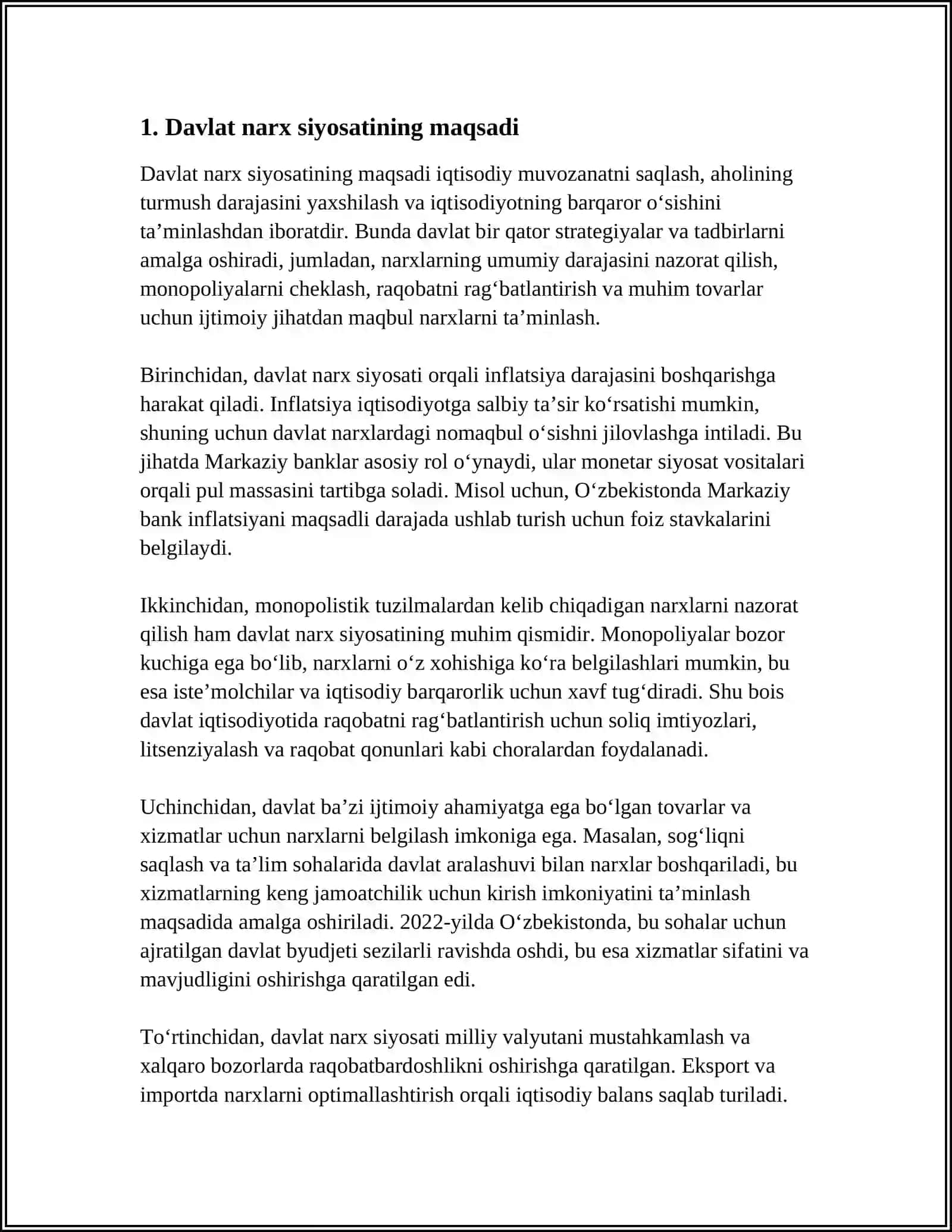 DAVLATNING NARX SIYOSATI, MAQSADI VA VAZIFALARI 3