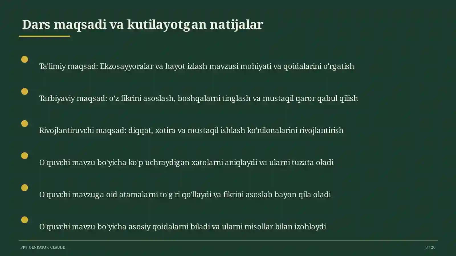 Ekzosayyoralar va hayot izlash (11-sinf) 3