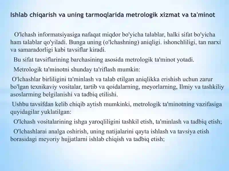 Kimyo va oziq-ovqat sanoatini tarmoqlarda metrologik ta'minoti 3