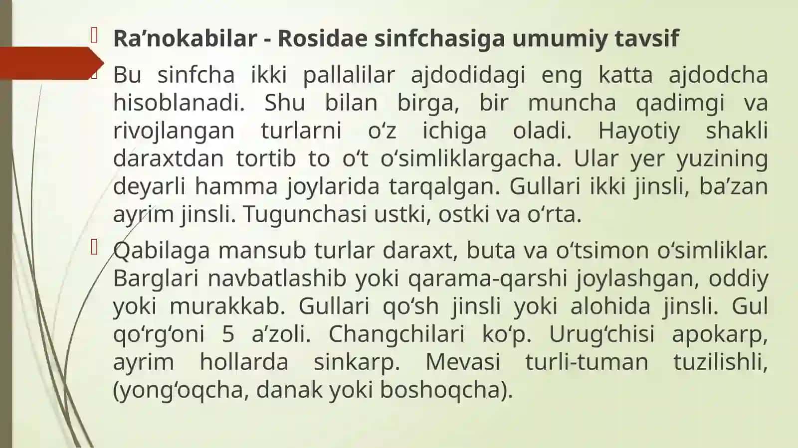 Ra’nokabilar sinfchasining keng tarqalgan oilalari, asosiy vakillari, tuzilishi va ahamiyati 3