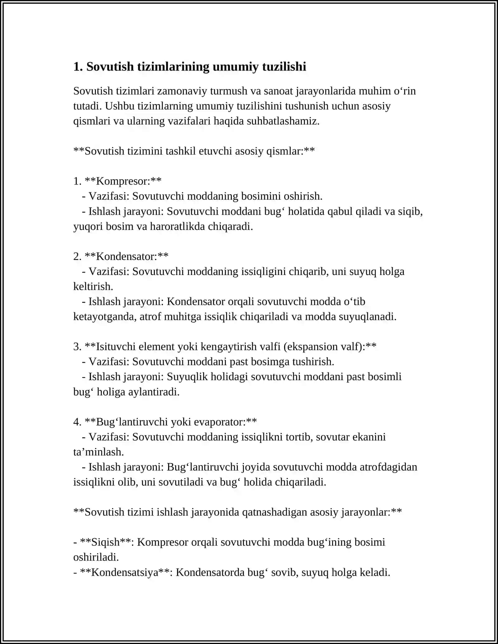 SOVUTISH TIZIMI NOSOZLIKLARI,TIZIMI TS VA JT ISHLARI TEXNOLOGIYASI 3