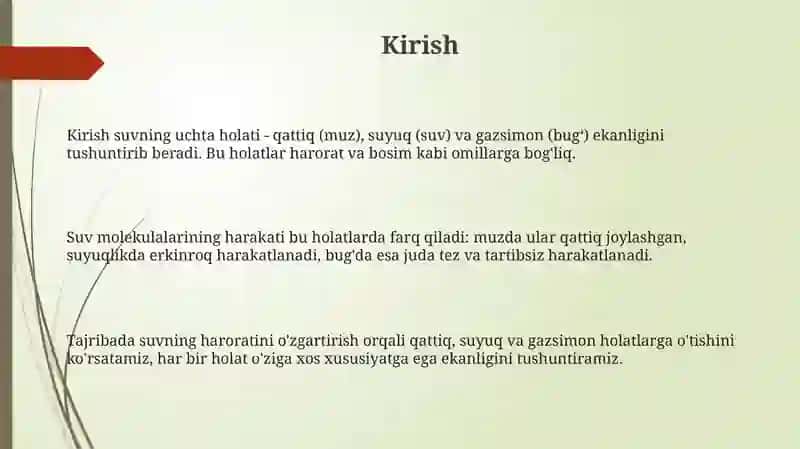 Suvning uch hil korinishini tajribada kuzatish 3