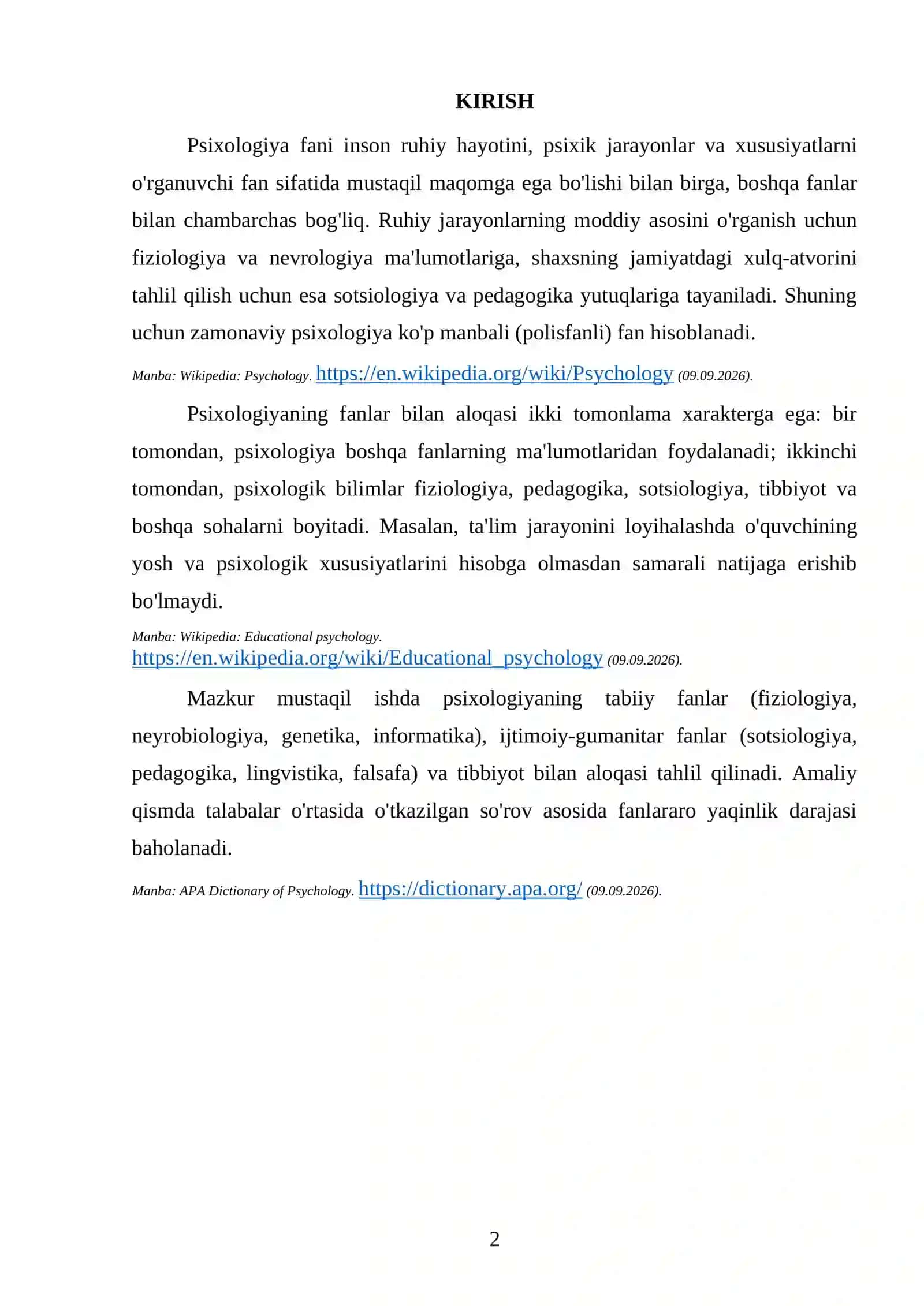 Psixologiya fanining boshqa fanlar bilan aloqasi 3
