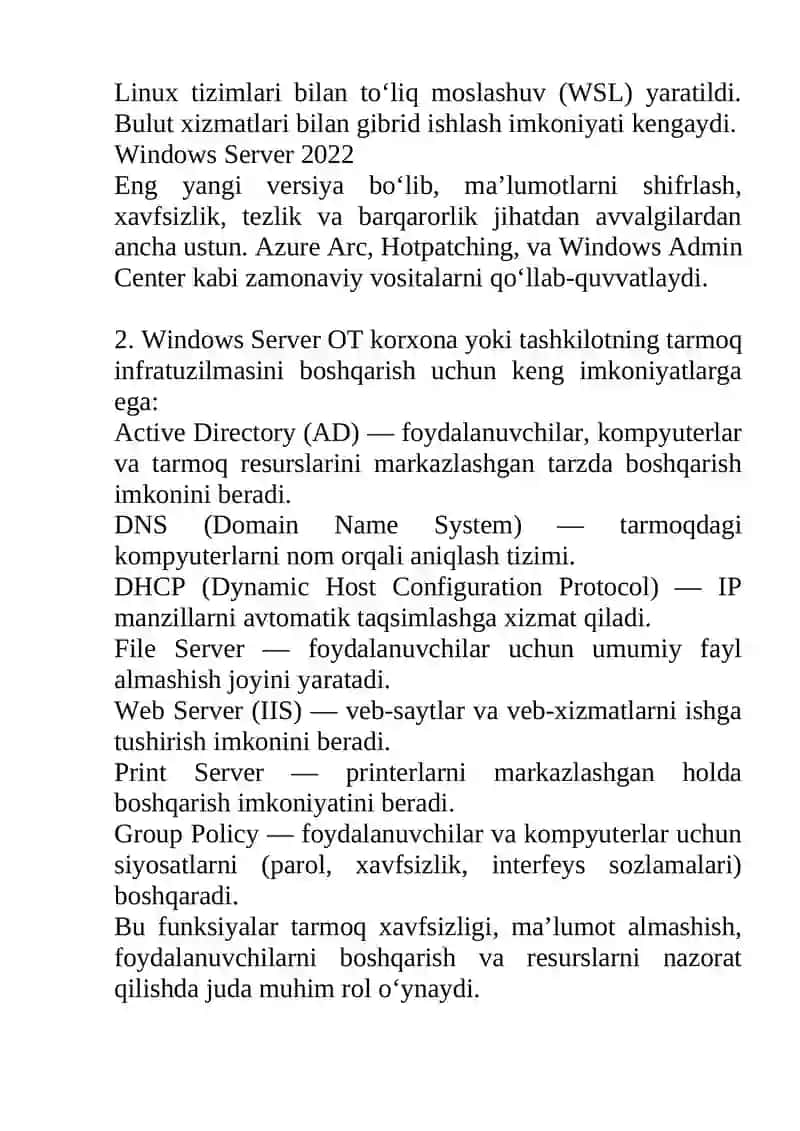 Windows Server OT talqinlarining funksional imkoniyatlari 3