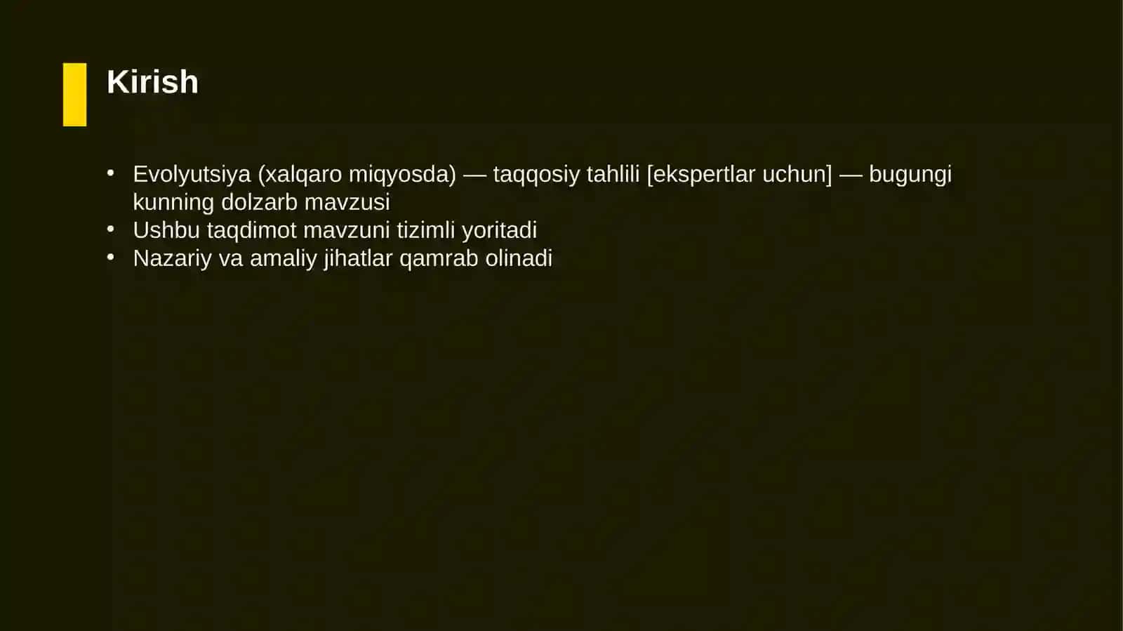 Evolyutsiya (xalqaro miqyosda) — taqqosiy tahlili [ekspertlar uchun] 3