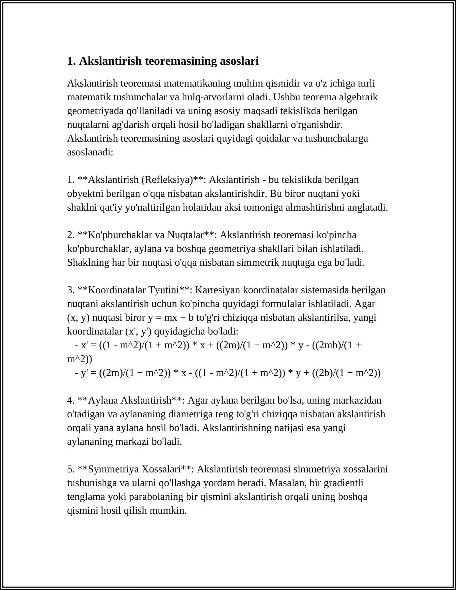 OSHKORMAS AKSLANTIRISH VA TESKARI AKSLANTIRISH HAQIDAGI TEAREMALAR 3