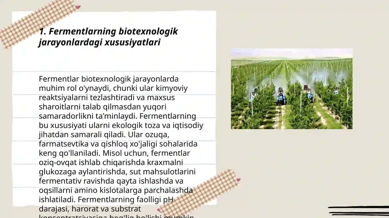 Fermentlardan biotexnologik jarayonlarda foydalanish,sanoat va qishloq xo'jaligida fermentlarning ahamiyati 3