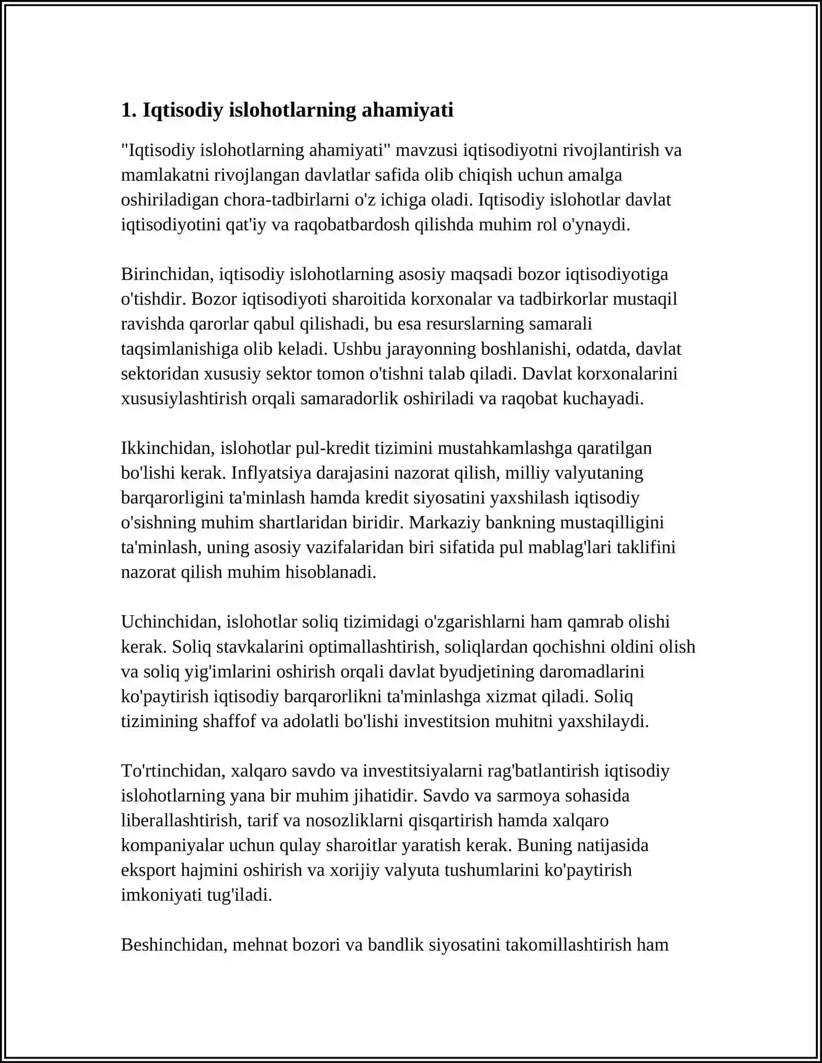 IQTISODIY ISLOHOTLARNING OʻZIGA XOS XUSUSIYATLARI.MAKROIQTISODIYOTNING BARQARORLASHTIRILISHI 3