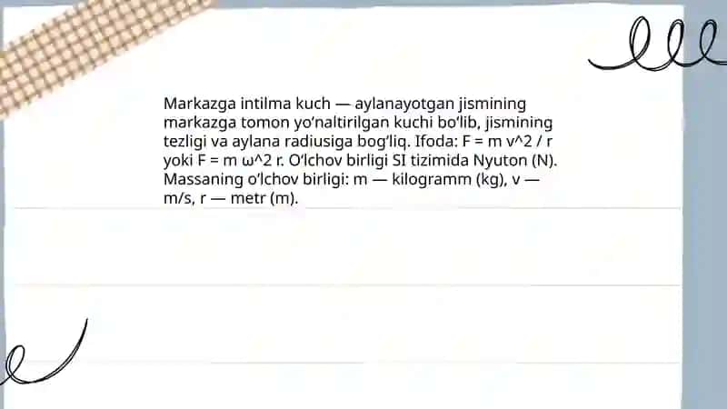 Markazga intilma kuchni aniqlash 3