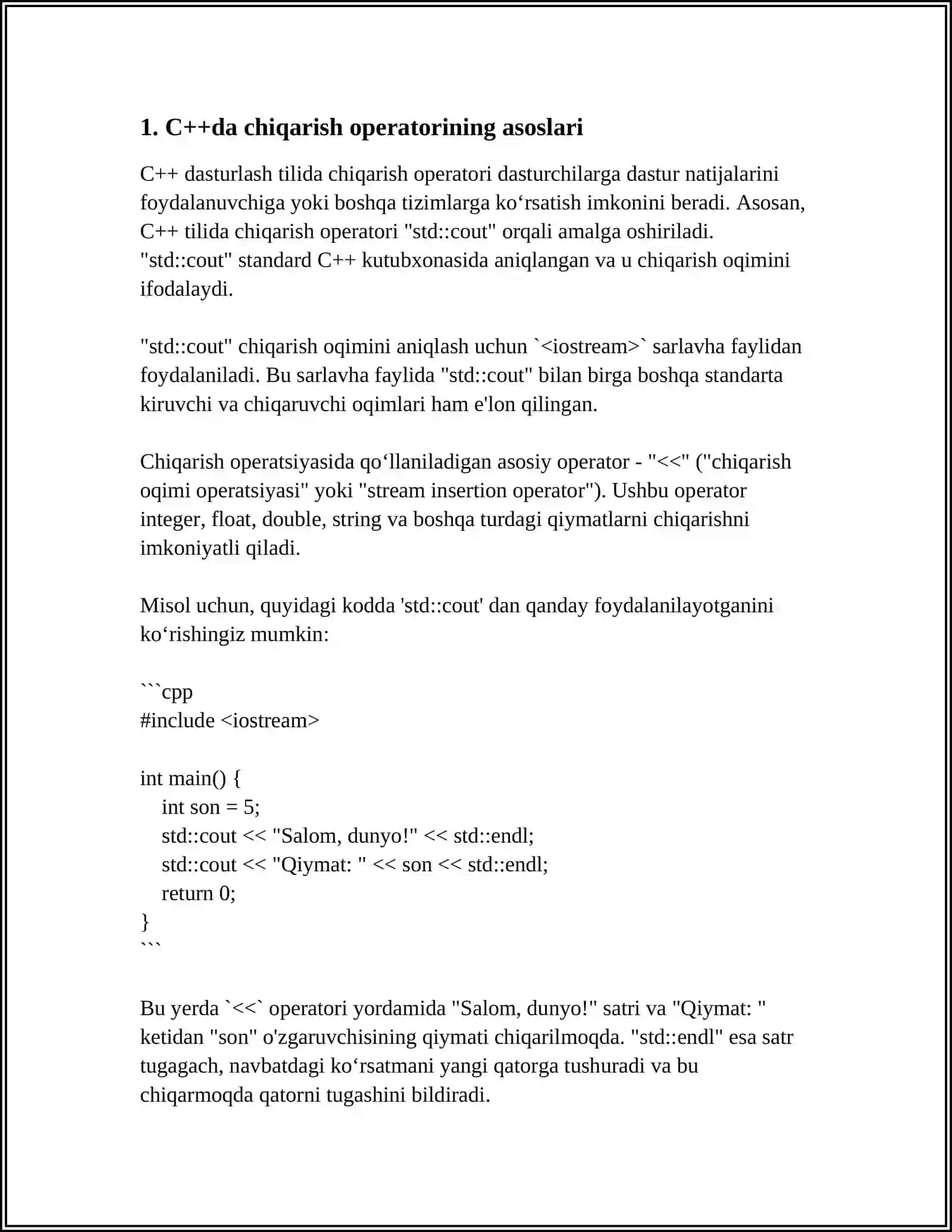 C++DA CHIQARISH OPERATORI 3