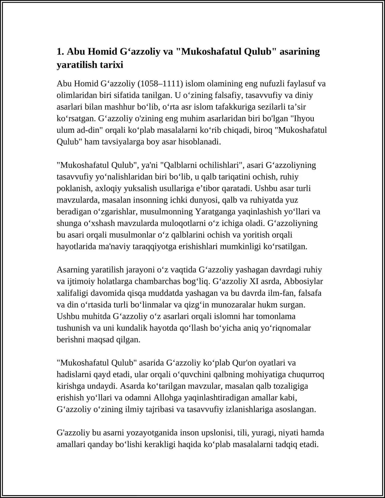 ABU HOMID GʻAZZOLIYNING " MUKOSHAFATUL QULUB " ASARI HAQIDA 3