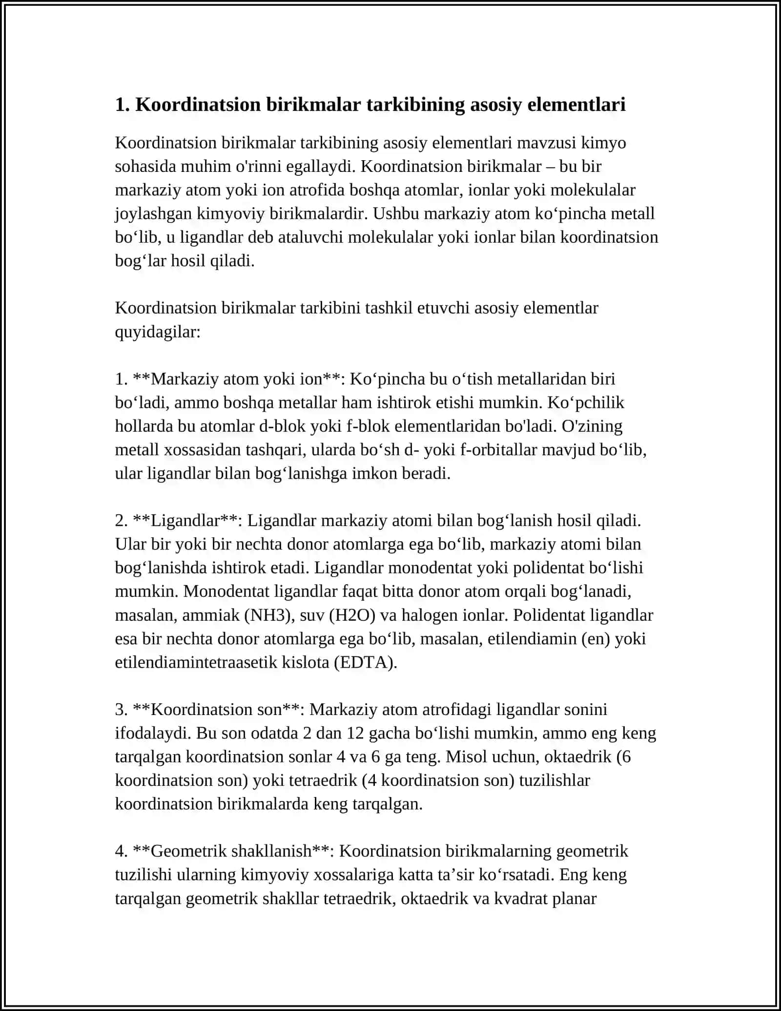 Koordinatsion birikmalar tarkibi 3