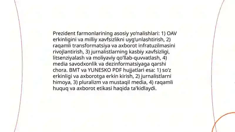 OAV to'g'risidagi Prezident farmonlarining asosiy yo'nalishlari va BMT hamda YUNESKO PDF hujjatlari bilan taqqoslanishi 3