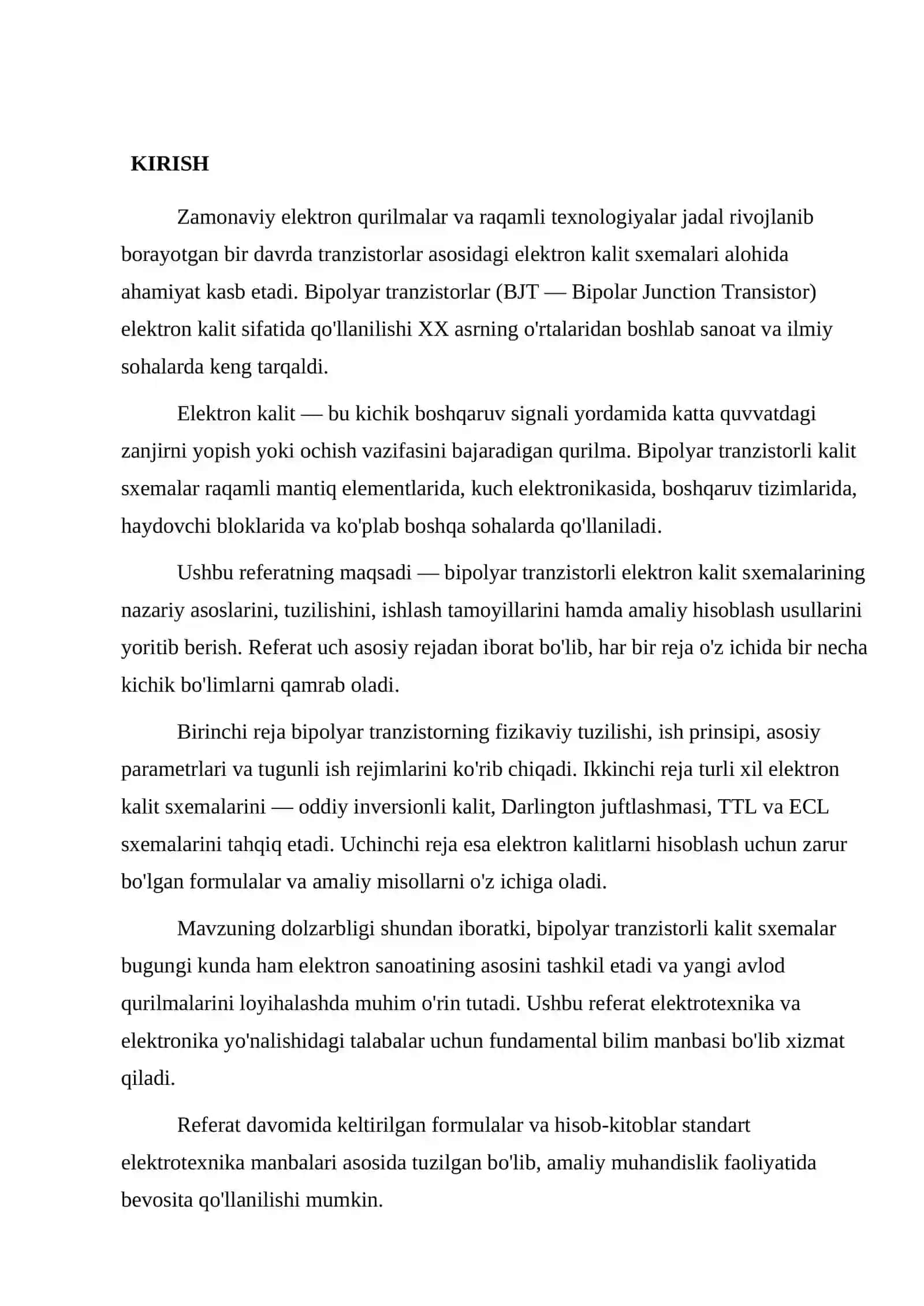 Bipolyar tranzistorli elektron kalit sxemalar. 3