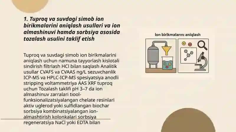 Tuproq va suvdagi simob ion birikmalarini aniqlash usullari va ion almashinuvi hamda sorbsiya asosida tozalash usulini taklif etish 3