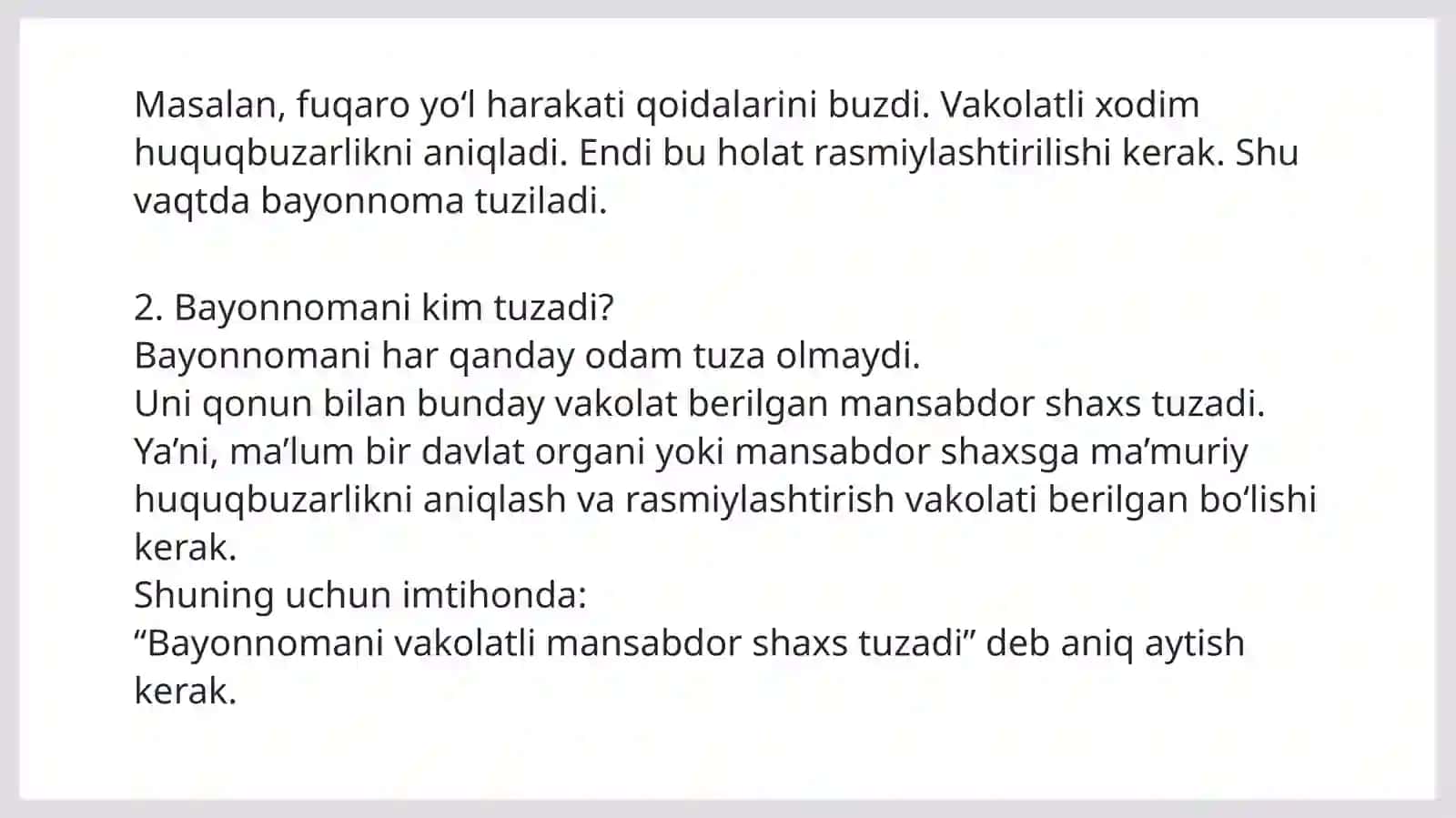 Ma’muriy huquqbuzarlik to‘g‘risidagi bayonnoma mazmuni 3