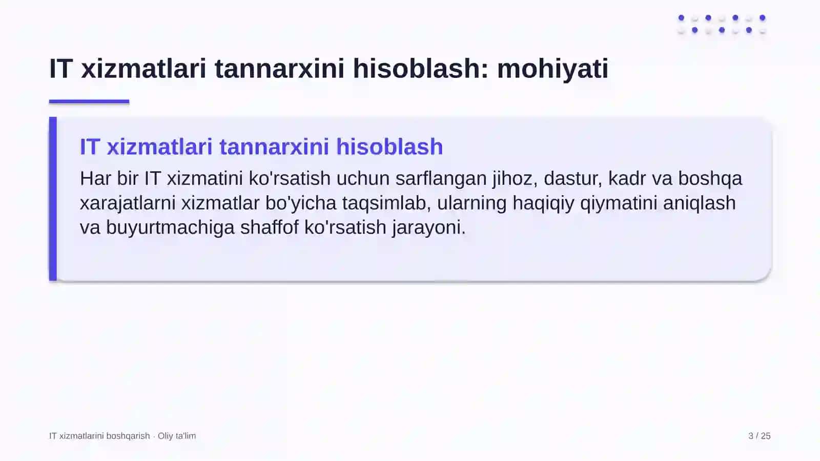 IT XIZMATLARINI BOSHQARISH · OLIY TA'LIM 3