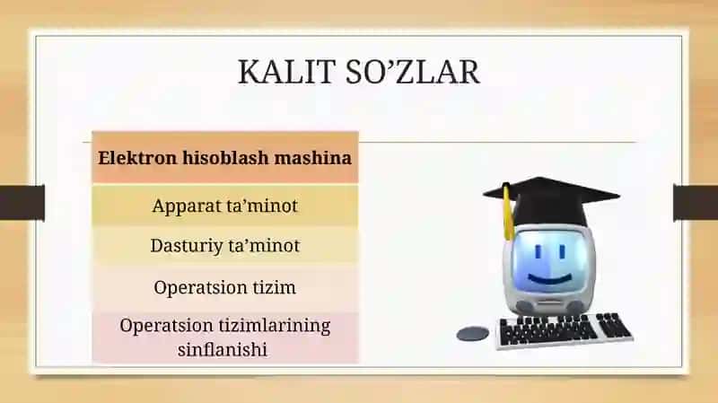 Operatsion tizimlar faninig mazmuni va mohiyati. Operatsion tizim tushunchasi.Kompyuter tizimlarining sinflanishi. 3