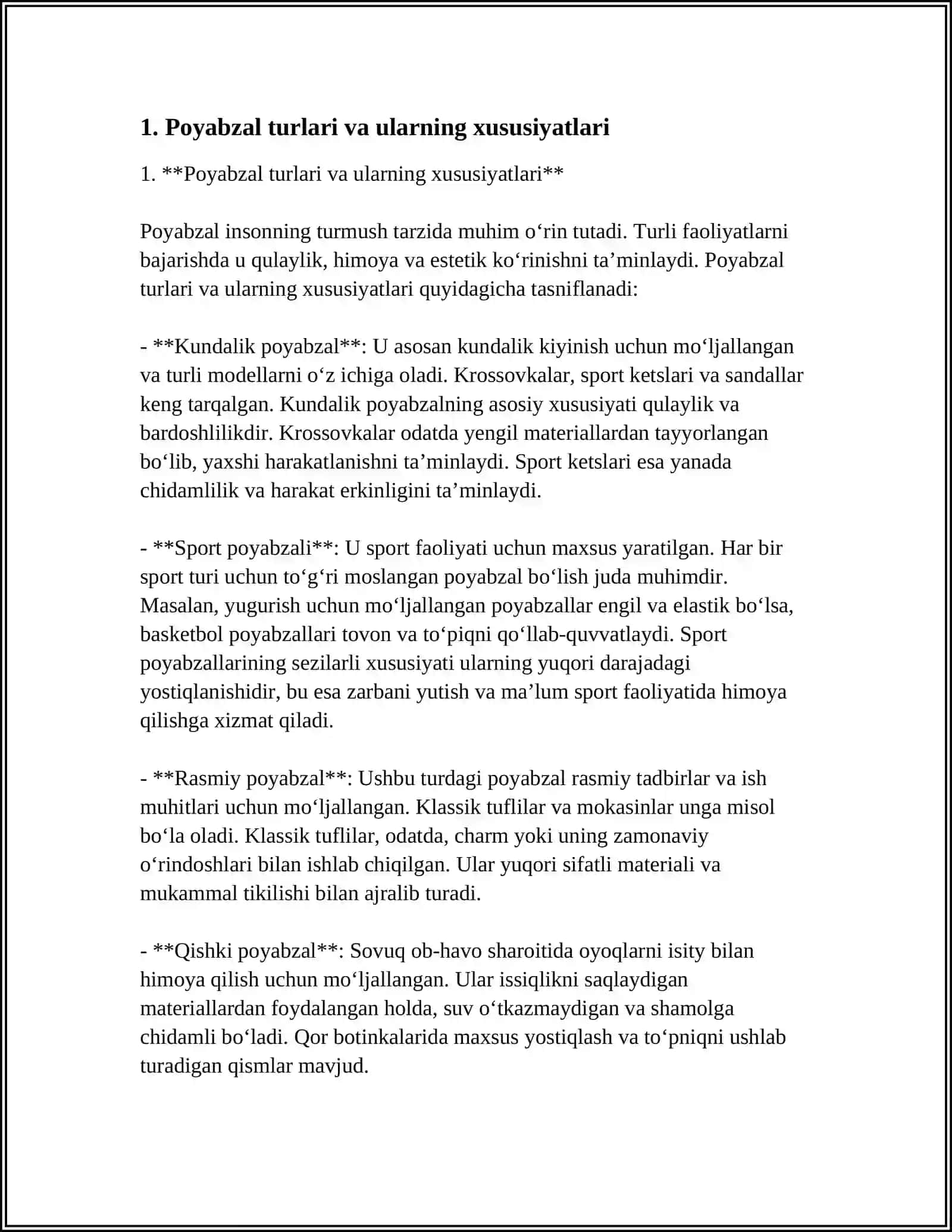 ZAMONAVIY POYABZALLAR KLASSIFIKATINI OʻRGANISH 3
