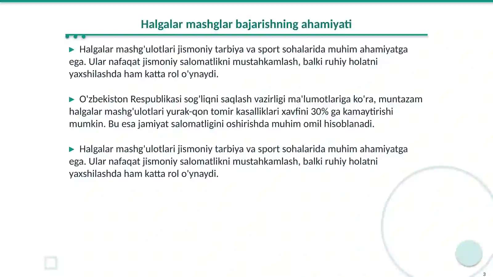 Halgalar mashglar bajarshni oʻrganish va takomillashtirish 3