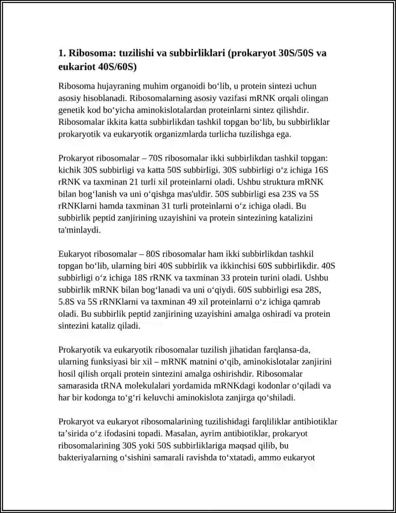HUJAYRA ORGANOIDLARI: RIBASOMA, PRATEOSOMA MITAXONDRIYA 3