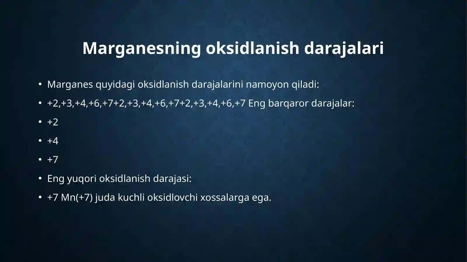 Marganes(VII) birikmalar va ularning xossalari 3
